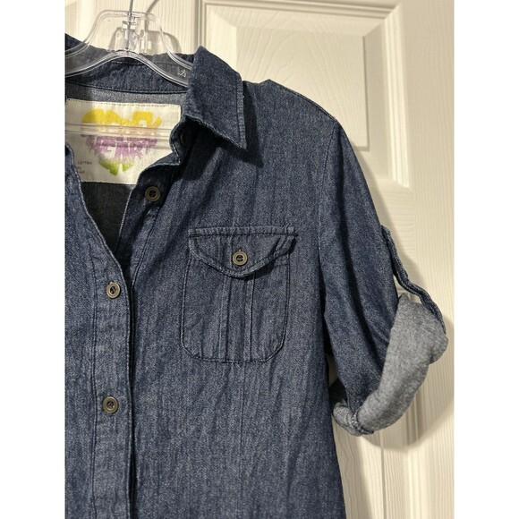 Derek Heart Roll Tab Sleeve Button Down Denim Shirt Dress Juniors Size Medium - Picture 3 of 8